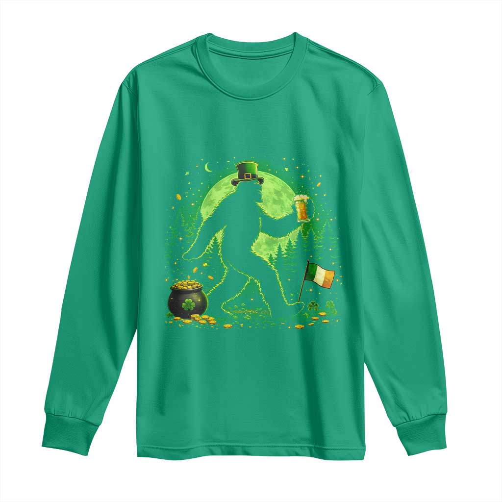 Funny Bigfoot St Patricks Day Long Sleeve Shirt Sasquatch Drinking Green Beer Lover TS14 Irish Green Print Your Wear