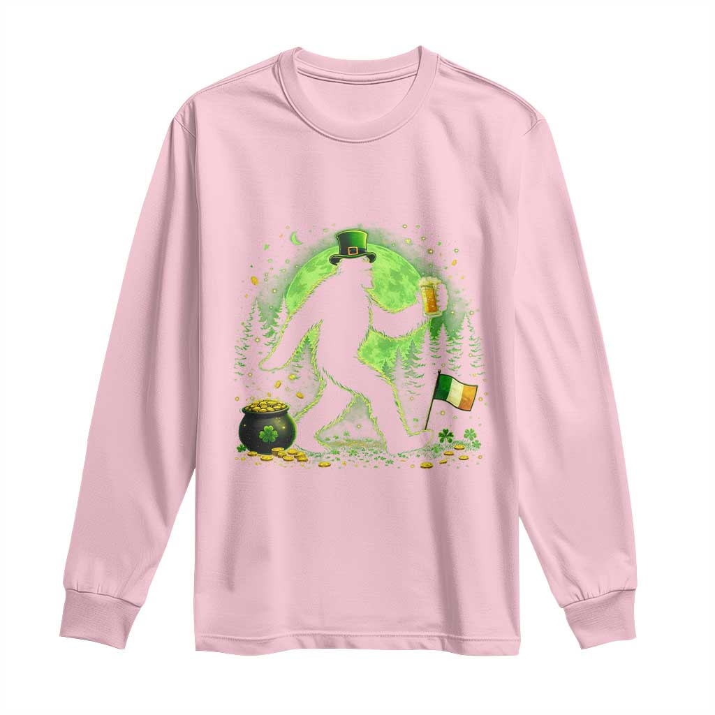 Funny Bigfoot St Patricks Day Long Sleeve Shirt Sasquatch Drinking Green Beer Lover TS14 Light Pink Print Your Wear