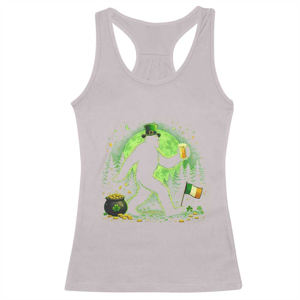 Funny Bigfoot St Patricks Day Racerback Tank Top Sasquatch Drinking Green Beer Lover TS14 Ice Gray Print Your Wear
