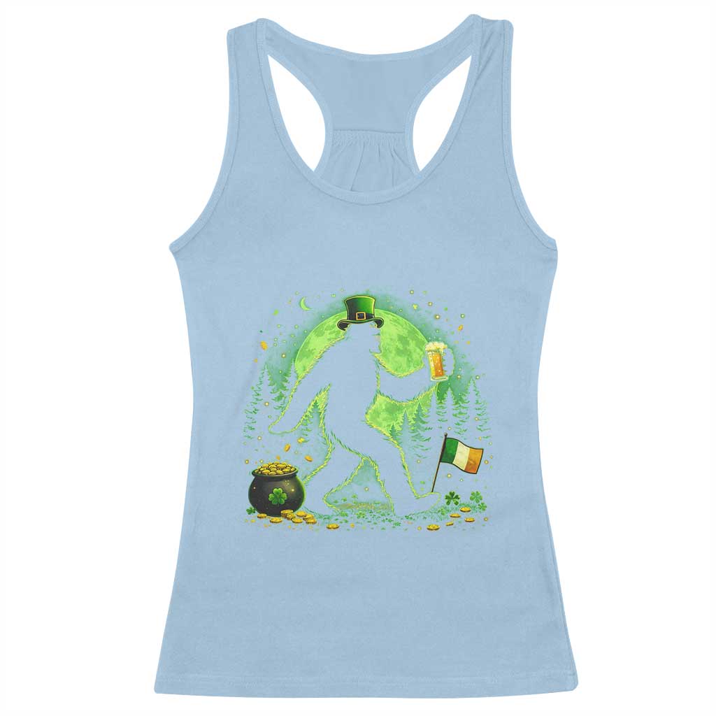 Funny Bigfoot St Patricks Day Racerback Tank Top Sasquatch Drinking Green Beer Lover TS14 Light Blue Print Your Wear