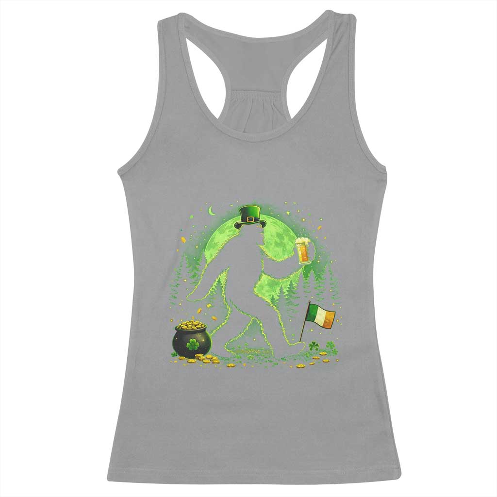 Funny Bigfoot St Patricks Day Racerback Tank Top Sasquatch Drinking Green Beer Lover TS14 Sport Gray Print Your Wear
