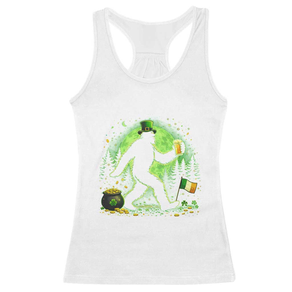 Funny Bigfoot St Patricks Day Racerback Tank Top Sasquatch Drinking Green Beer Lover TS14 White Print Your Wear