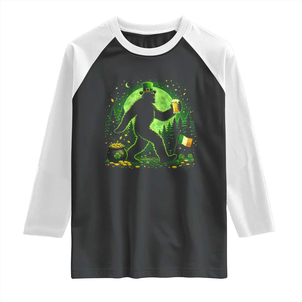 Funny Bigfoot St Patricks Day Raglan Shirt Sasquatch Drinking Green Beer Lover TS14 Black White Print Your Wear