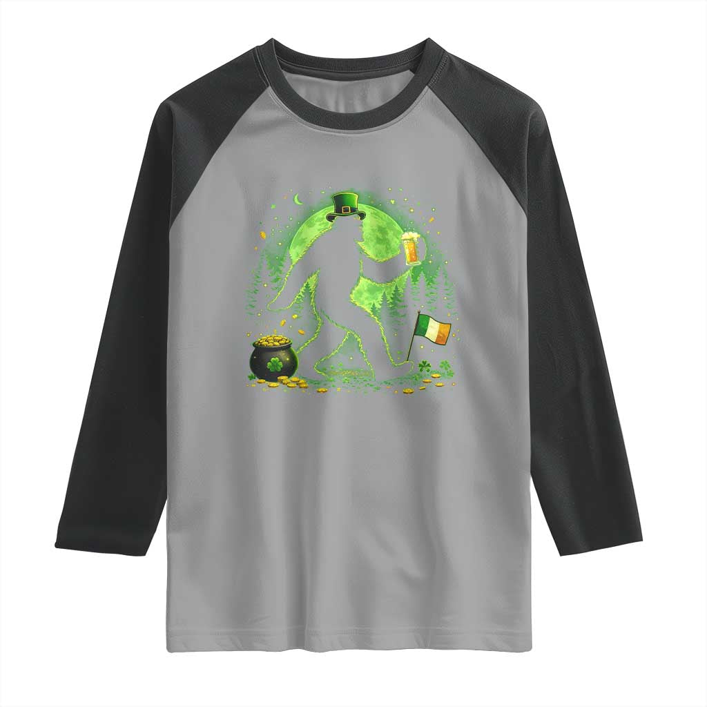 Funny Bigfoot St Patricks Day Raglan Shirt Sasquatch Drinking Green Beer Lover TS14 Sport Gray Black Print Your Wear