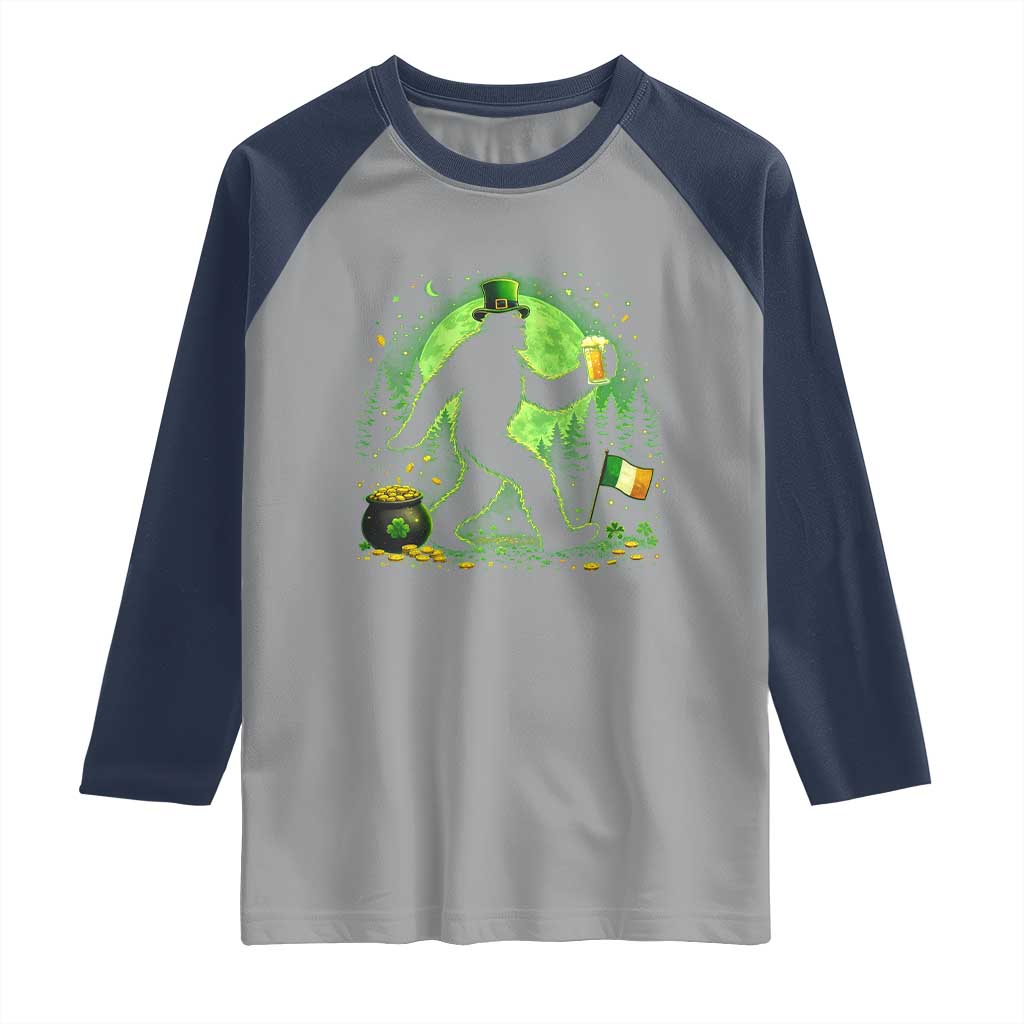 Funny Bigfoot St Patricks Day Raglan Shirt Sasquatch Drinking Green Beer Lover TS14 Sport Gray Navy Print Your Wear