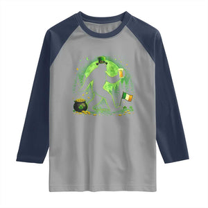 Funny Bigfoot St Patricks Day Raglan Shirt Sasquatch Drinking Green Beer Lover TS14 Sport Gray Navy Print Your Wear