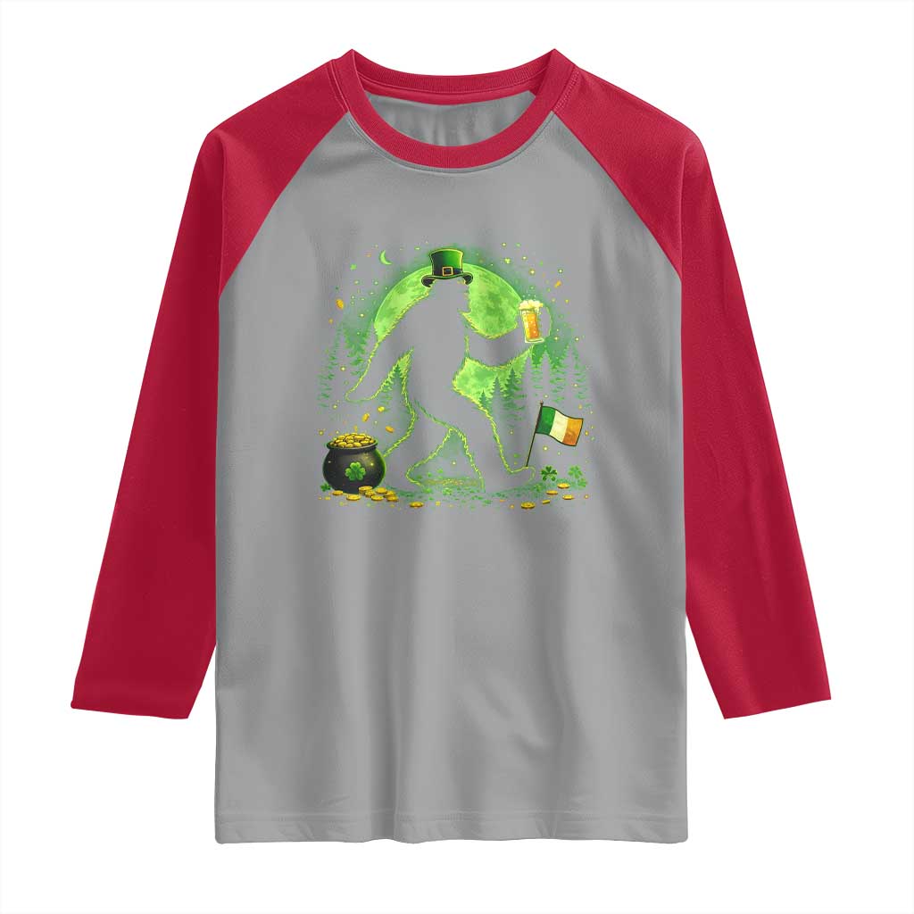 Funny Bigfoot St Patricks Day Raglan Shirt Sasquatch Drinking Green Beer Lover TS14 Sport Gray Red Print Your Wear