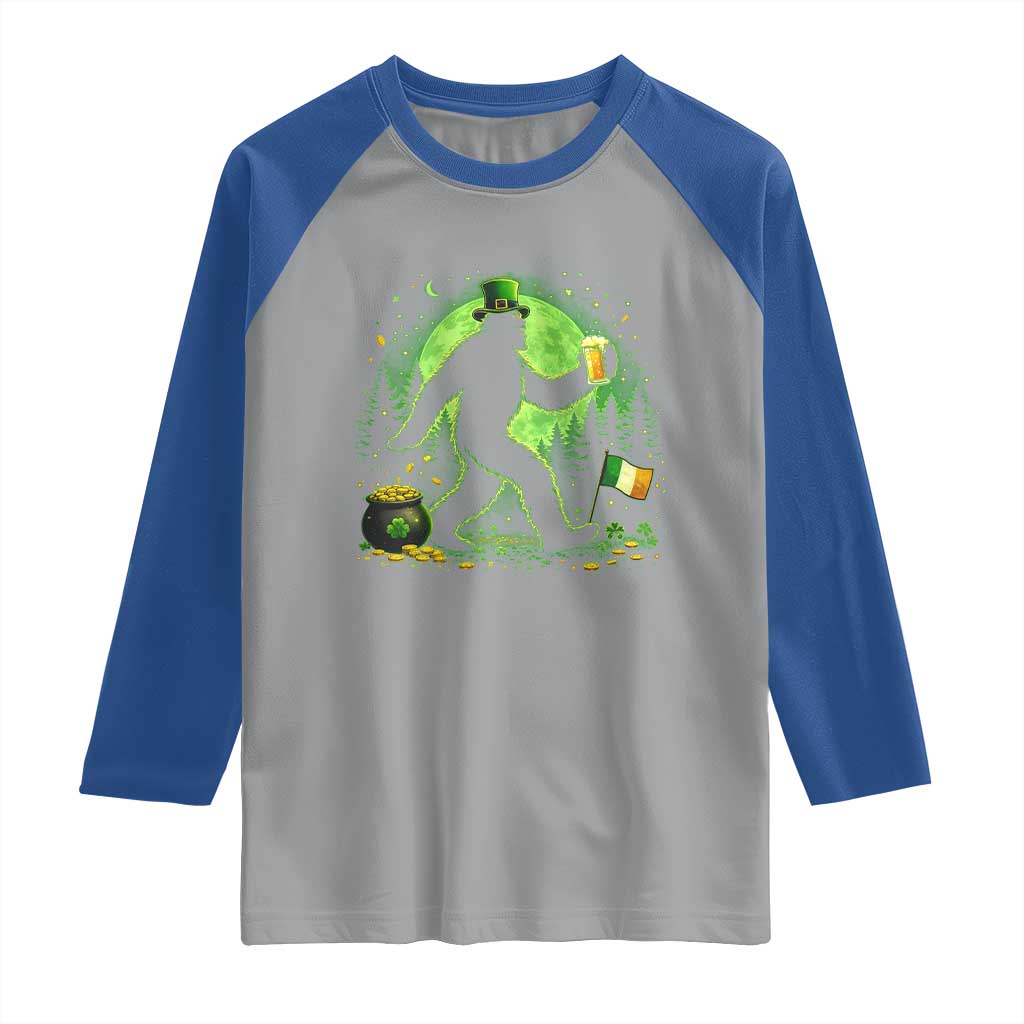 Funny Bigfoot St Patricks Day Raglan Shirt Sasquatch Drinking Green Beer Lover TS14 Sport Gray Royal Print Your Wear