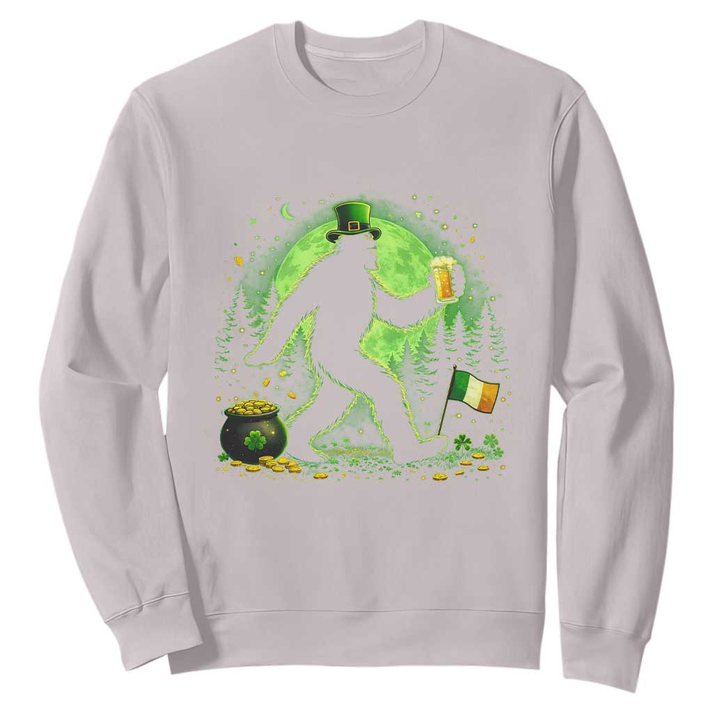 Funny Bigfoot St Patricks Day Sweatshirt Sasquatch Drinking Green Beer Lover TS14 Ice Gray Print Your Wear