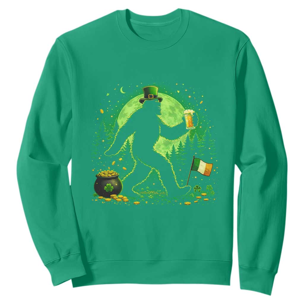 Funny Bigfoot St Patricks Day Sweatshirt Sasquatch Drinking Green Beer Lover TS14 Irish Green Print Your Wear