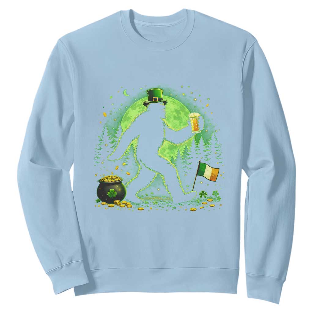 Funny Bigfoot St Patricks Day Sweatshirt Sasquatch Drinking Green Beer Lover TS14 Light Blue Print Your Wear