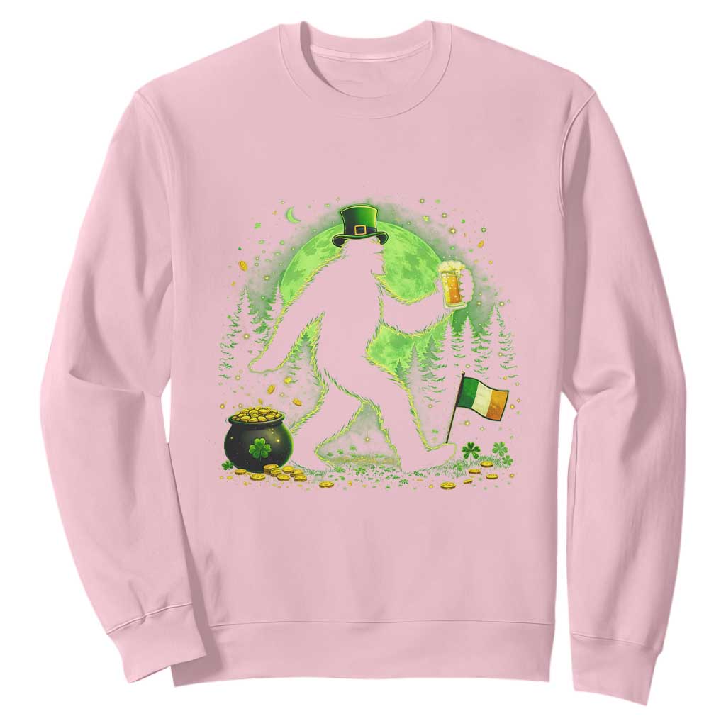 Funny Bigfoot St Patricks Day Sweatshirt Sasquatch Drinking Green Beer Lover TS14 Light Pink Print Your Wear