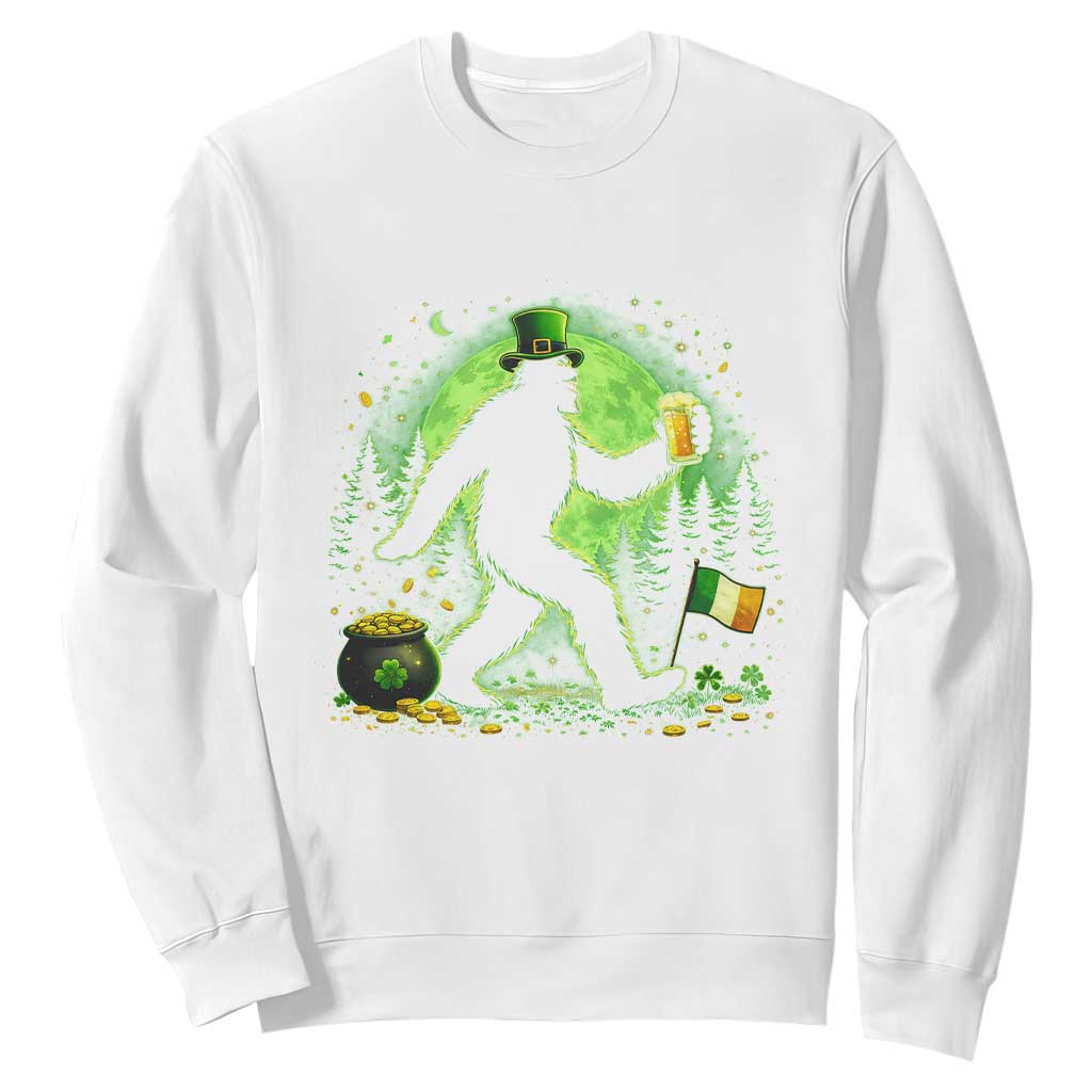 Funny Bigfoot St Patricks Day Sweatshirt Sasquatch Drinking Green Beer Lover TS14 White Print Your Wear