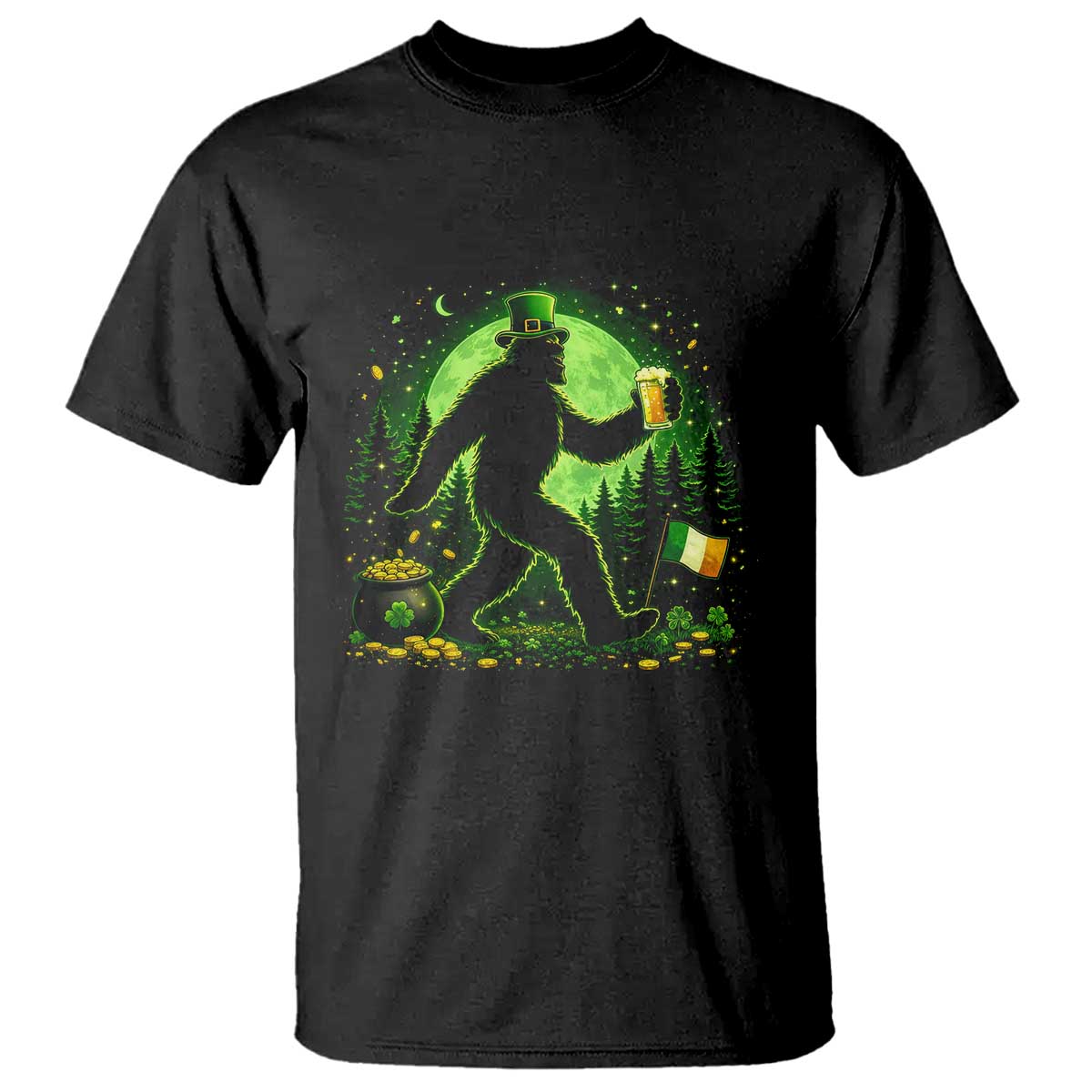 Funny Bigfoot St Patricks Day T Shirt Sasquatch Drinking Green Beer Lover TS14 Black Print Your Wear