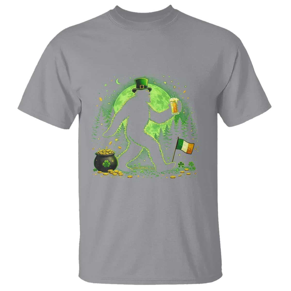 Funny Bigfoot St Patricks Day T Shirt Sasquatch Drinking Green Beer Lover TS14 Sport Gray Print Your Wear