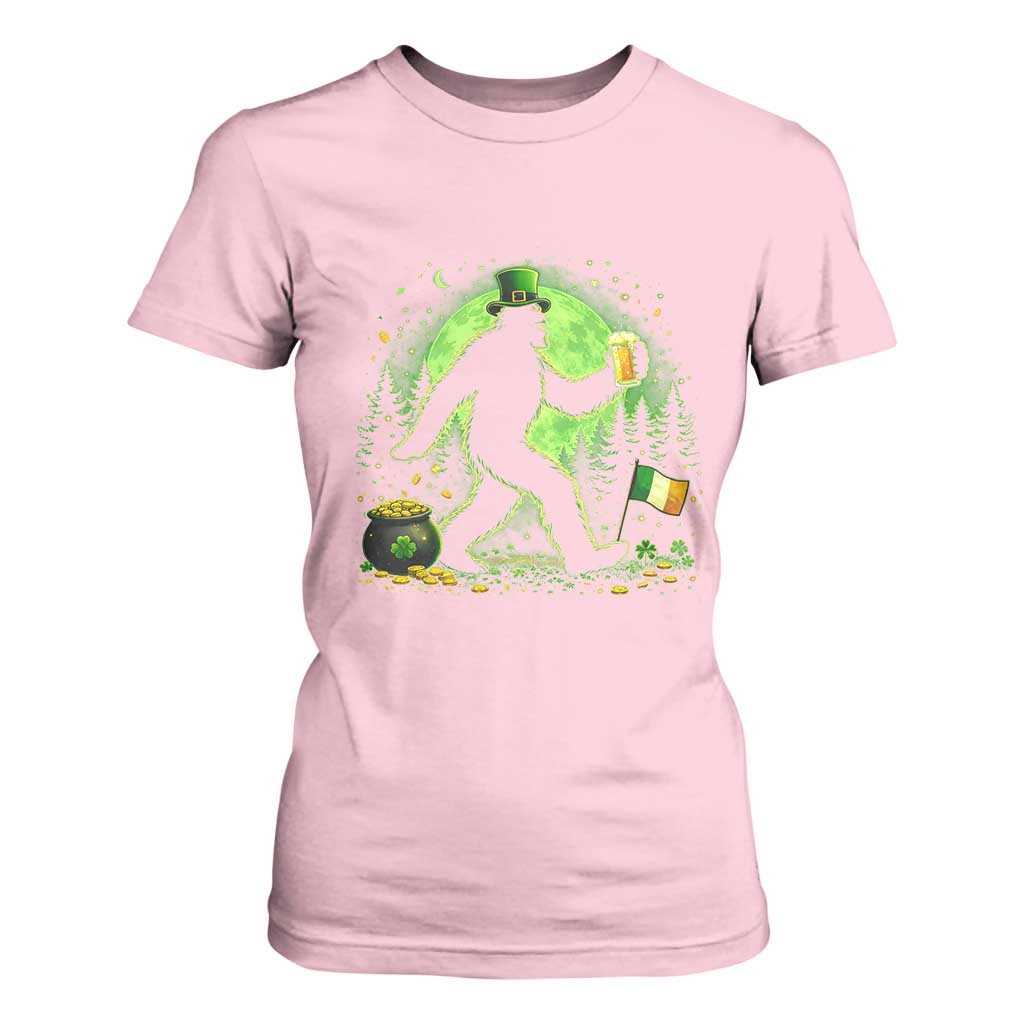 Funny Bigfoot St Patricks Day T Shirt For Women Sasquatch Drinking Green Beer Lover TS14 Light Pink Print Your Wear