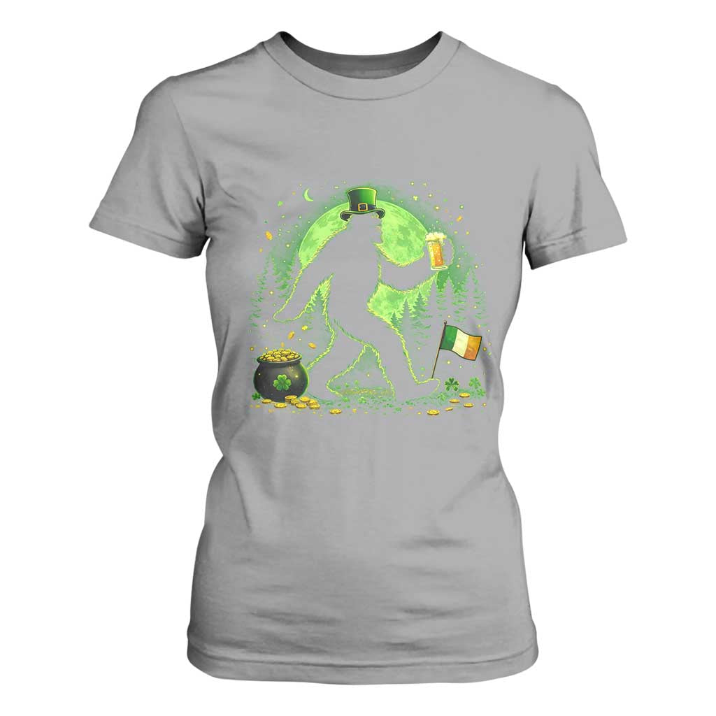 Funny Bigfoot St Patricks Day T Shirt For Women Sasquatch Drinking Green Beer Lover TS14 Sport Gray Print Your Wear