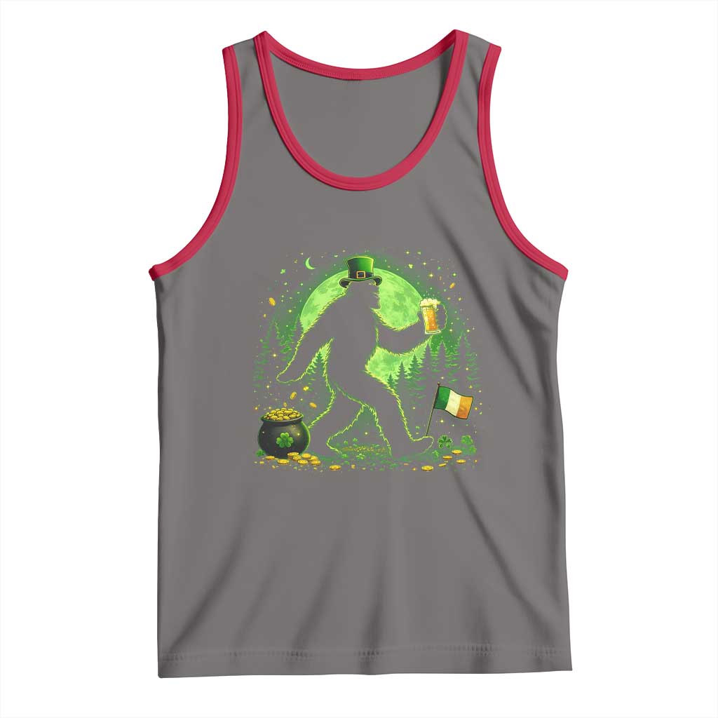 Funny Bigfoot St Patricks Day Tank Top Sasquatch Drinking Green Beer Lover TS14 Deep Heather Red Print Your Wear
