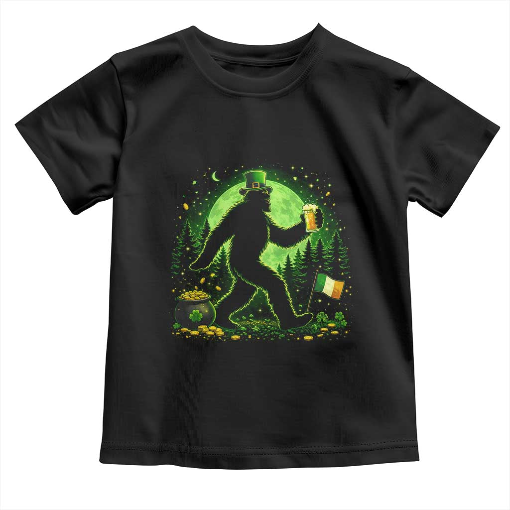 Funny Bigfoot St Patricks Day Toddler T Shirt Sasquatch Drinking Green Beer Lover TS14 Black Print Your Wear