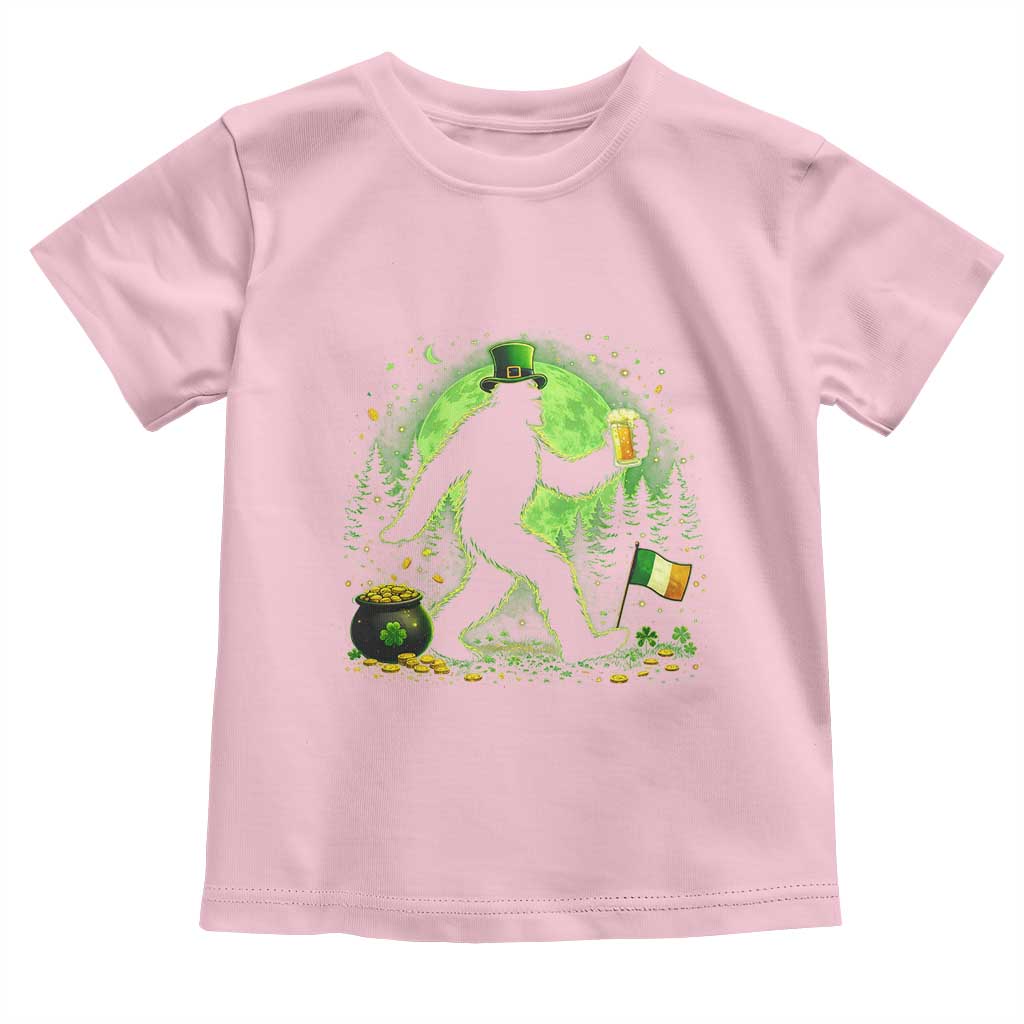 Funny Bigfoot St Patricks Day Toddler T Shirt Sasquatch Drinking Green Beer Lover TS14 Light Pink Print Your Wear