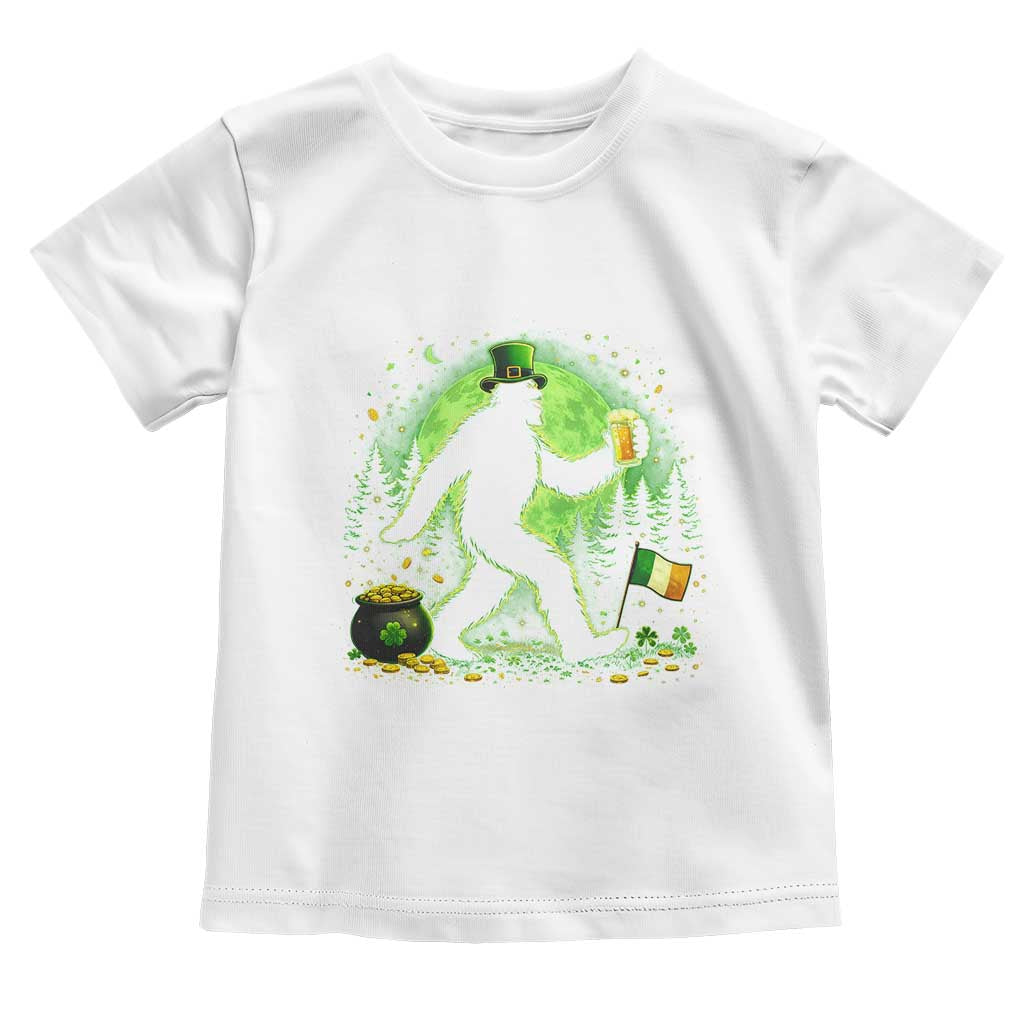 Funny Bigfoot St Patricks Day Toddler T Shirt Sasquatch Drinking Green Beer Lover TS14 White Print Your Wear