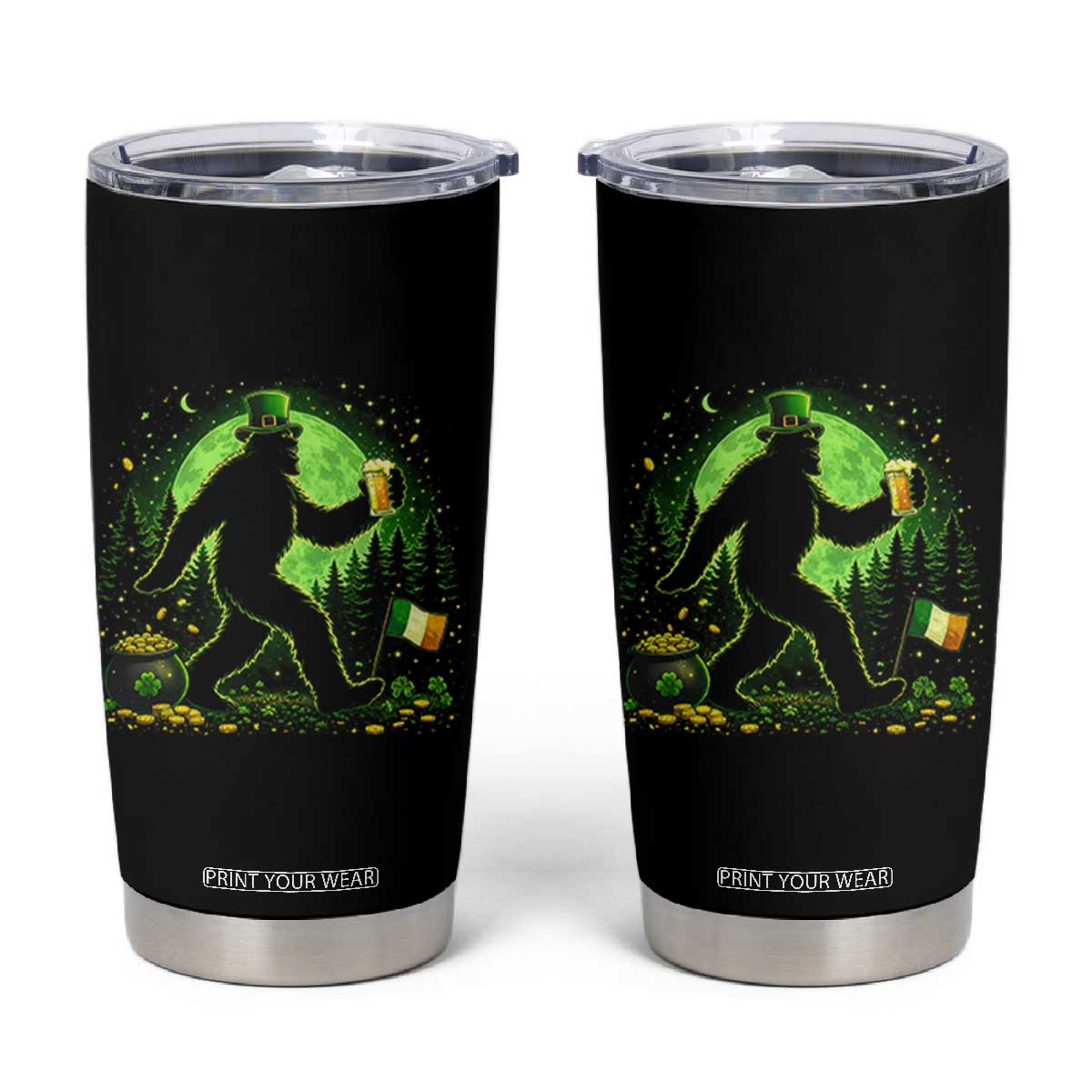 Funny Bigfoot St Patricks Day Tumbler Cup Sasquatch Drinking Green Beer Lover TS14 Black Print Your Wear