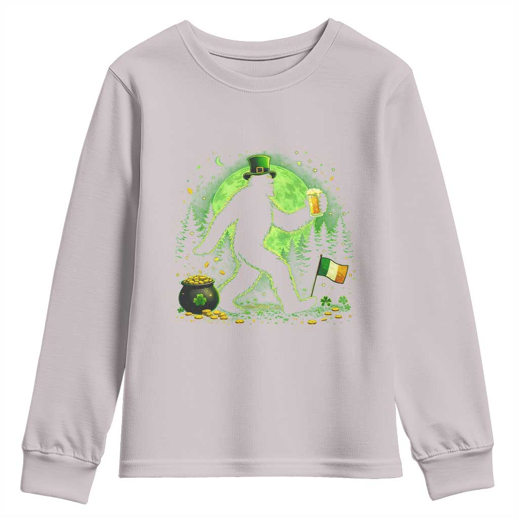 Funny Bigfoot St Patricks Day Youth Sweatshirt Sasquatch Drinking Green Beer Lover TS14 Ice Gray Print Your Wear