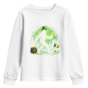 Funny Bigfoot St Patricks Day Youth Sweatshirt Sasquatch Drinking Green Beer Lover TS14 White Print Your Wear