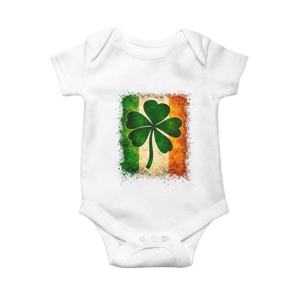 Retro Ireland Shamrock Irish Flag St Patricks Day Baby Onesie TS14 White Print Your Wear