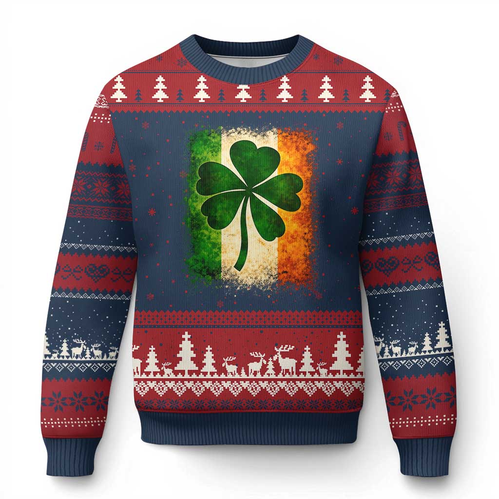 Retro Ireland Shamrock Irish Flag St Patricks Day Ugly Christmas Sweater TS14 Navy Red Print Your Wear