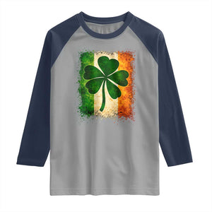 Retro Ireland Shamrock Irish Flag St Patricks Day Raglan Shirt TS14 Sport Gray Navy Print Your Wear