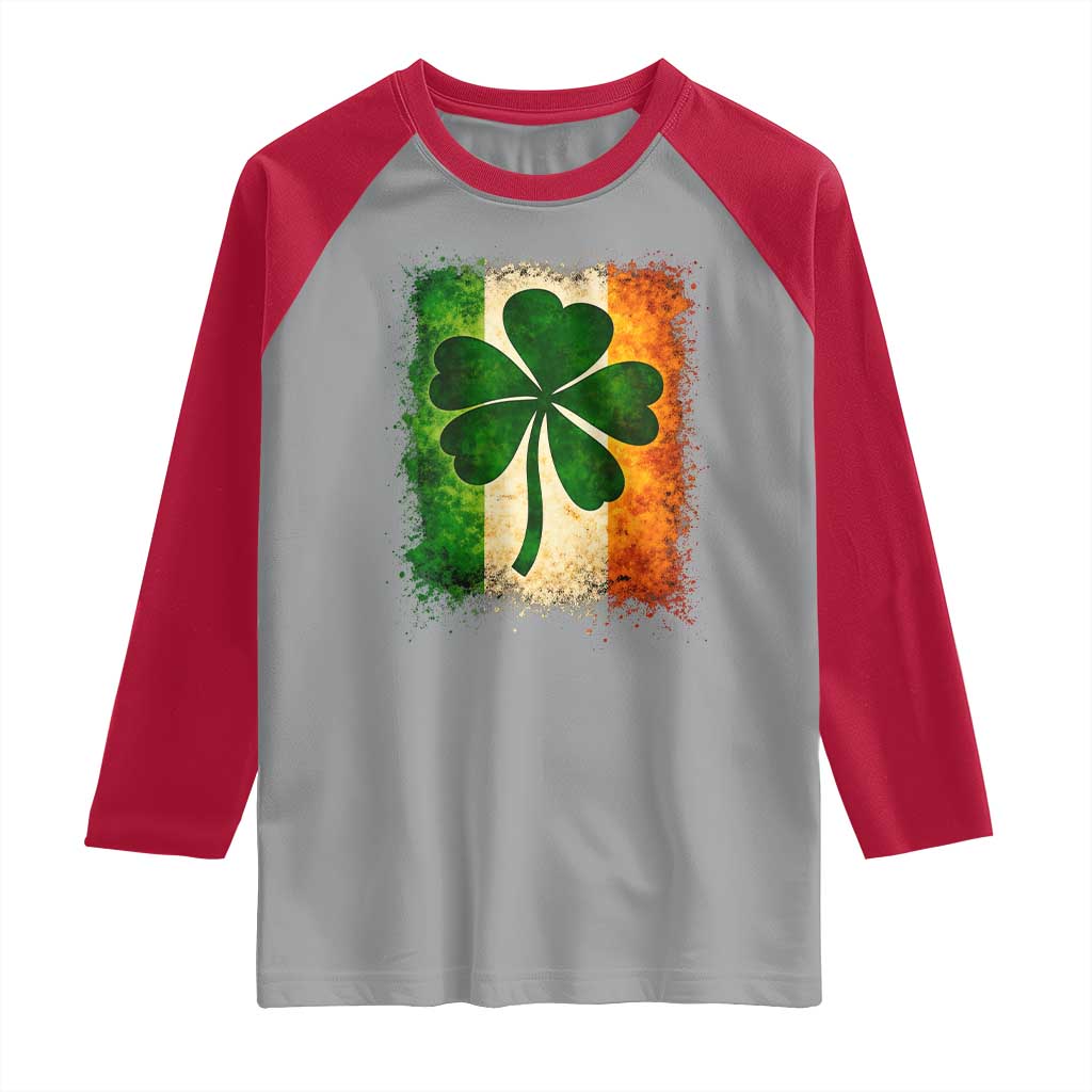 Retro Ireland Shamrock Irish Flag St Patricks Day Raglan Shirt TS14 Sport Gray Red Print Your Wear