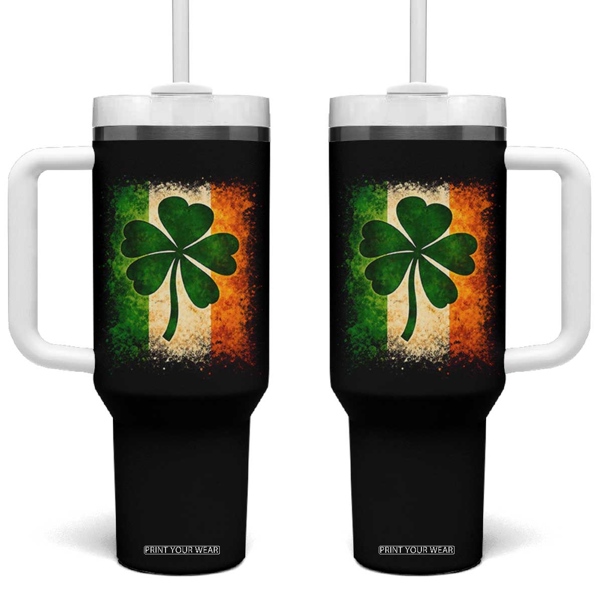 Retro Ireland Shamrock Irish Flag St Patricks Day Tumbler With Handle TS14 One Size: 40 oz Black Print Your Wear