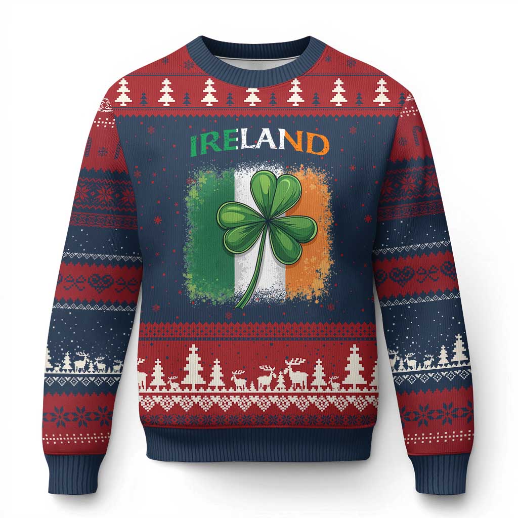 Vintage Ireland Shamrock Irish Flag St Patricks Day Ugly Christmas Sweater TS14 Navy Red Print Your Wear