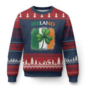 Vintage Ireland Shamrock Irish Flag St Patricks Day Ugly Christmas Sweater TS14 Navy Red Print Your Wear