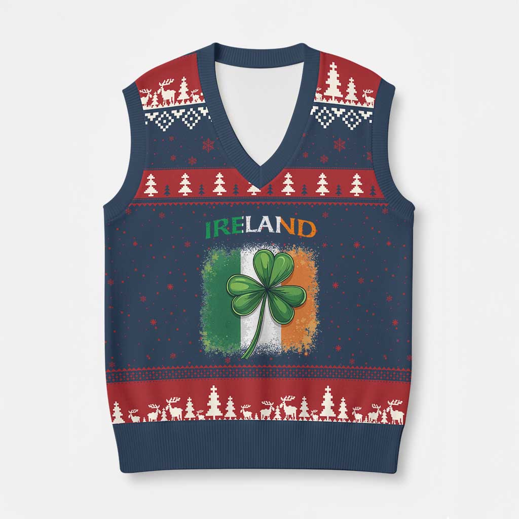 Vintage Ireland Shamrock Irish Flag St Patricks Day V-Neck Knit Sweater Vest TS14 Navy Red Print Your Wear