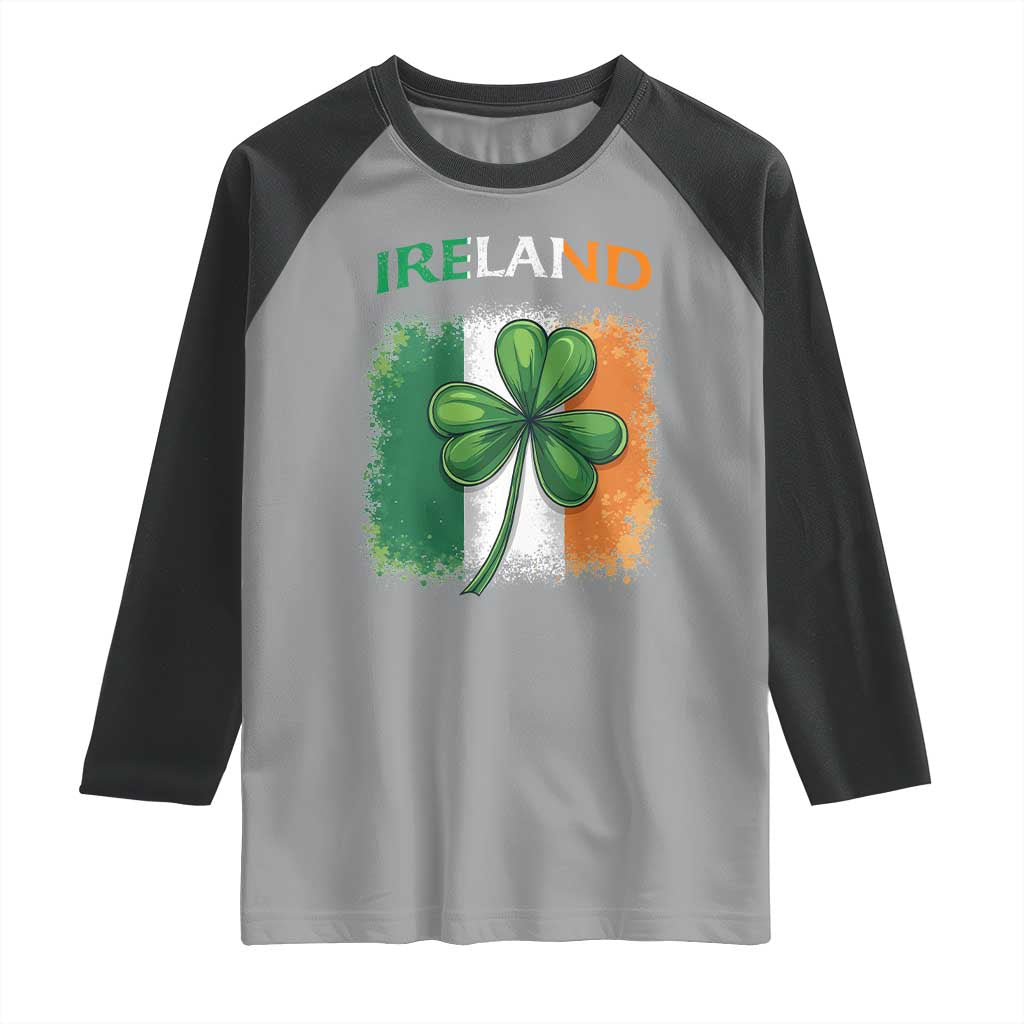 Vintage Ireland Shamrock Irish Flag St Patricks Day Raglan Shirt TS14 Sport Gray Black Print Your Wear