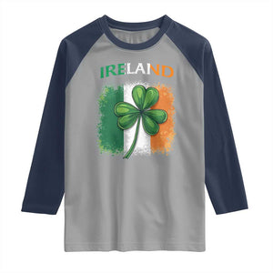 Vintage Ireland Shamrock Irish Flag St Patricks Day Raglan Shirt TS14 Sport Gray Navy Print Your Wear