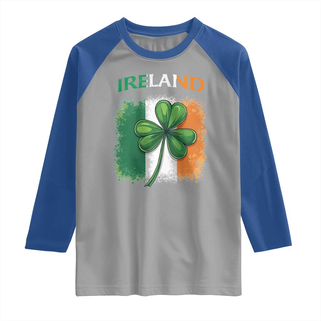 Vintage Ireland Shamrock Irish Flag St Patricks Day Raglan Shirt TS14 Sport Gray Royal Print Your Wear