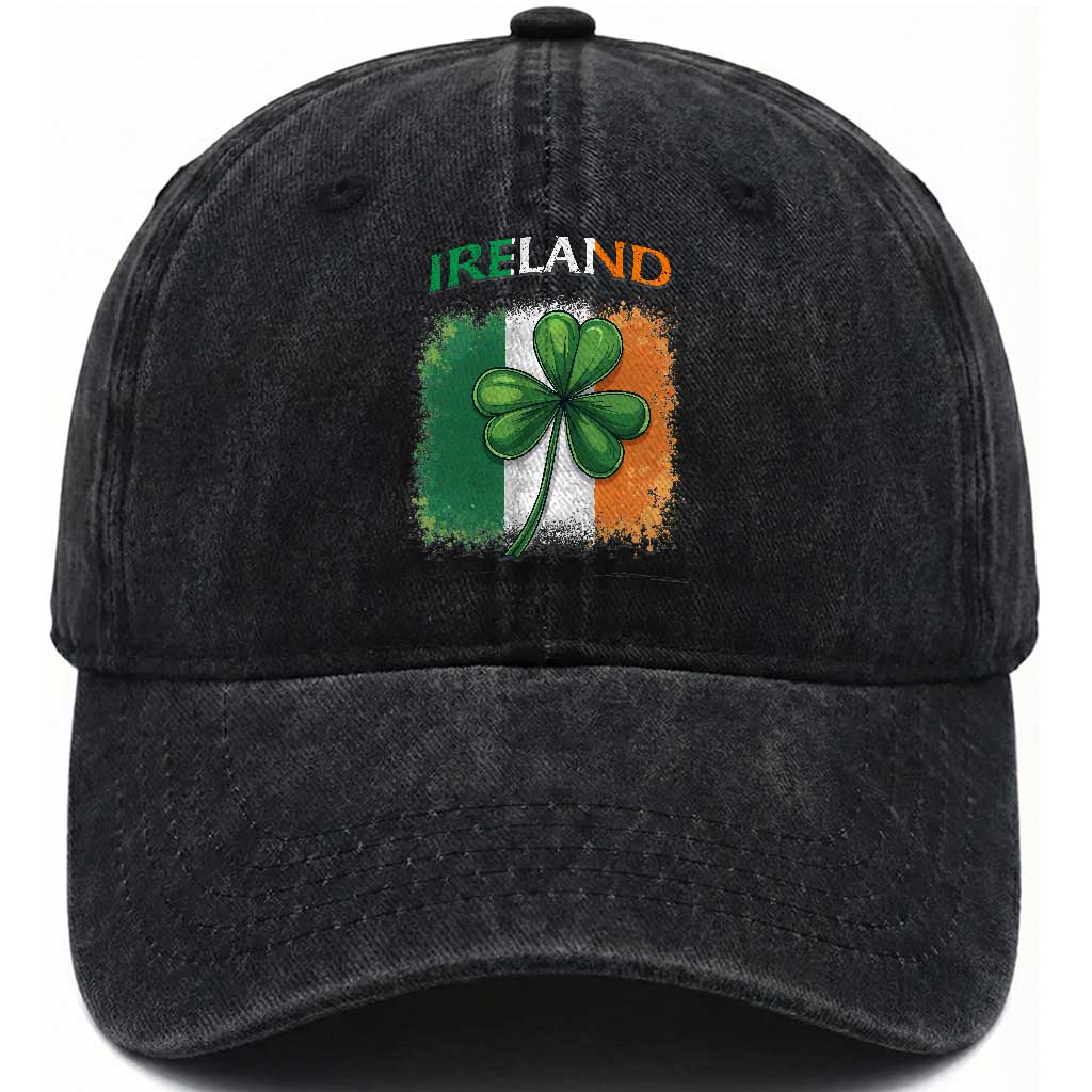 Vintage Ireland Shamrock Irish Flag St Patricks Day Washed Cotton Baseball Cap TS14 Washed Cap Universal Fit Black Print Your Wear