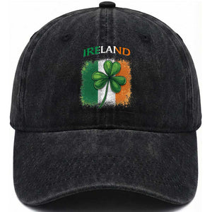 Vintage Ireland Shamrock Irish Flag St Patricks Day Washed Cotton Baseball Cap TS14 Washed Cap Universal Fit Black Print Your Wear