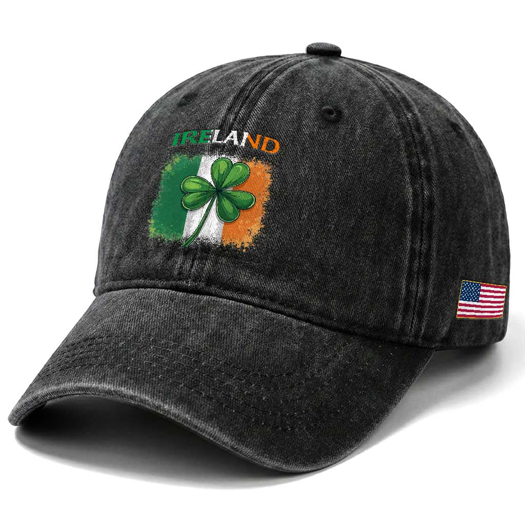 Vintage Ireland Shamrock Irish Flag St Patricks Day Washed Cotton Baseball Cap TS14 Print Your Wear