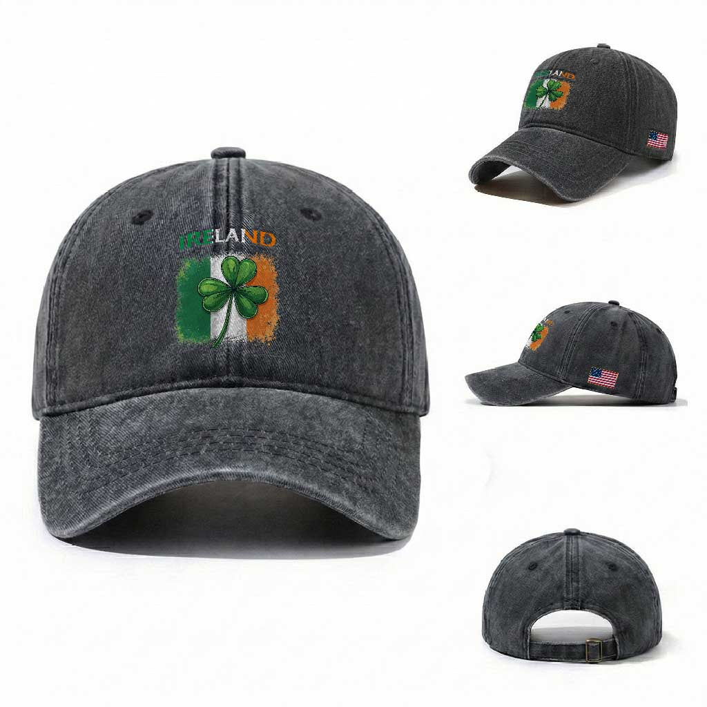 Vintage Ireland Shamrock Irish Flag St Patricks Day Washed Cotton Baseball Cap TS14 Washed Cap Universal Fit Dark Gray Print Your Wear