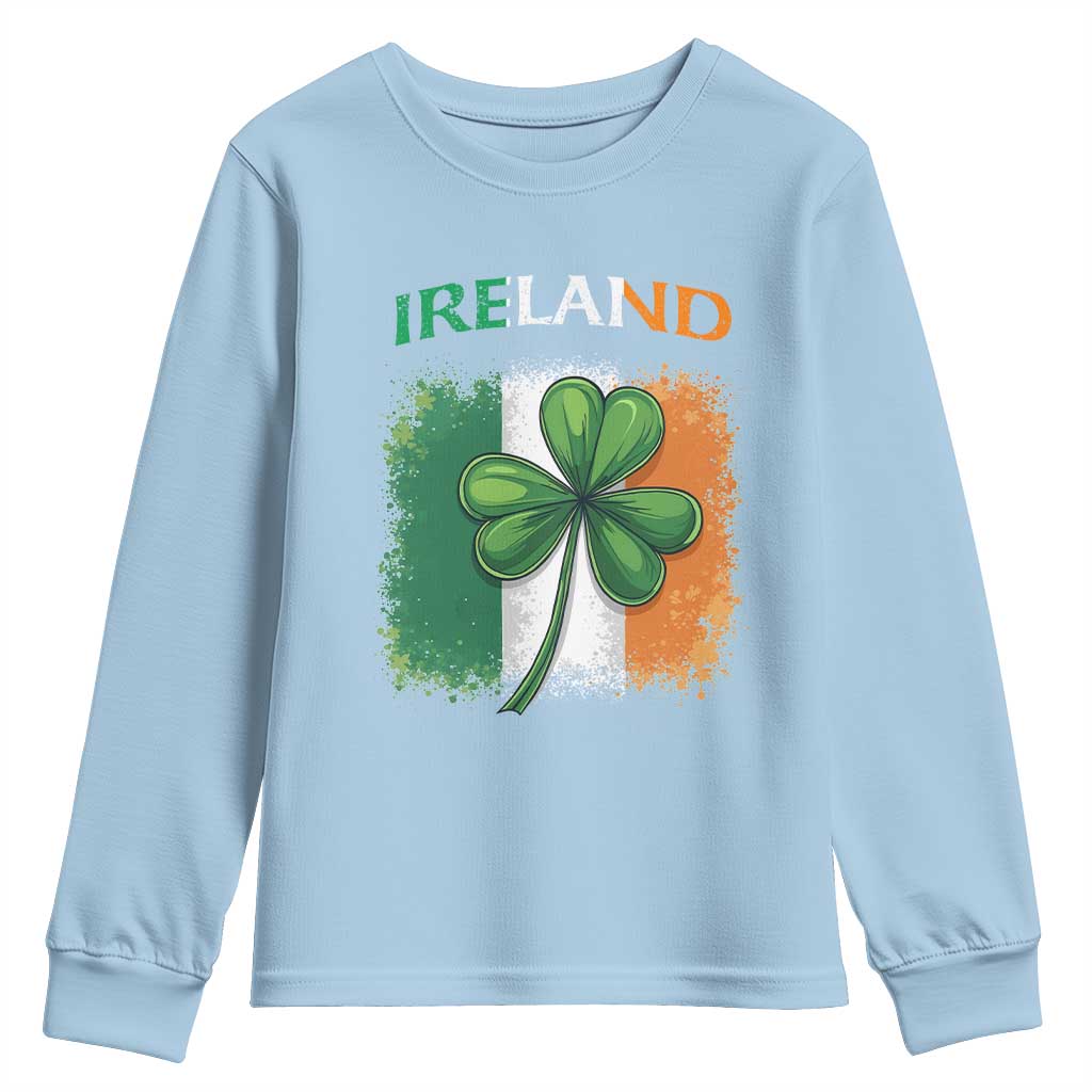 Vintage Ireland Shamrock Irish Flag St Patricks Day Youth Sweatshirt TS14 Light Blue Print Your Wear