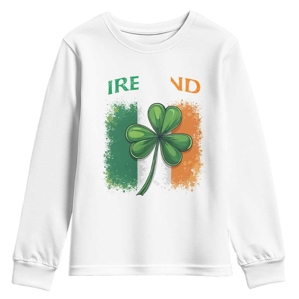 Vintage Ireland Shamrock Irish Flag St Patricks Day Youth Sweatshirt TS14 White Print Your Wear