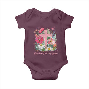 Blooming in His Grace Baby Onesie Boho Wildflower Christian Faith Bible Verse TS14 Maroon Print Your Wear