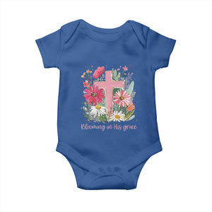 Blooming in His Grace Baby Onesie Boho Wildflower Christian Faith Bible Verse TS14 Royal Blue Print Your Wear