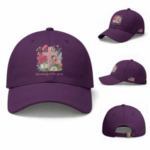 Blooming in His Grace Baseball Cap Boho Wildflower Christian Faith Bible Verse TS14 Baseball Cap Universal Fit Purple Print Your Wear