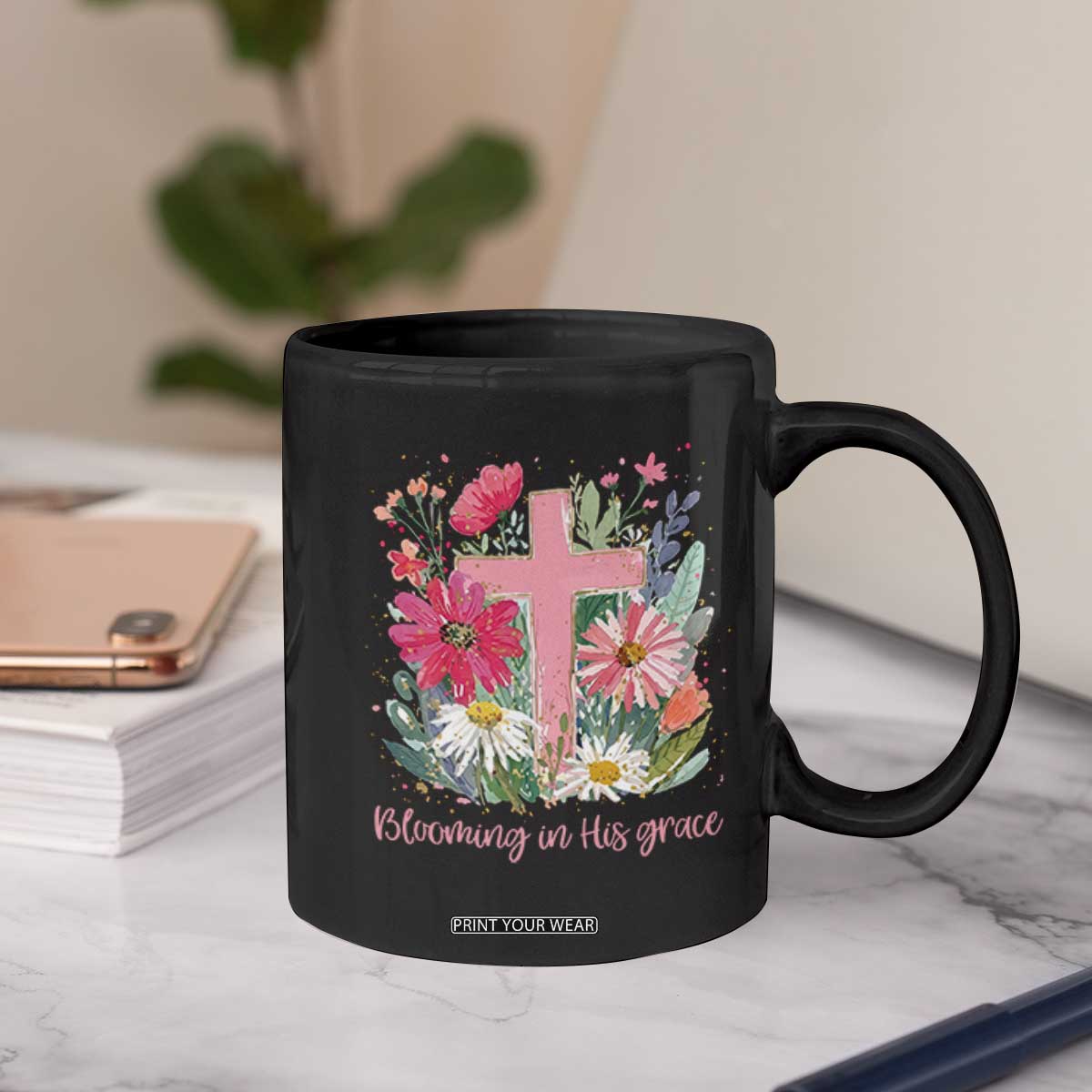 Blooming in His Grace Coffee Mug Boho Wildflower Christian Faith Bible Verse TS14 Print Your Wear