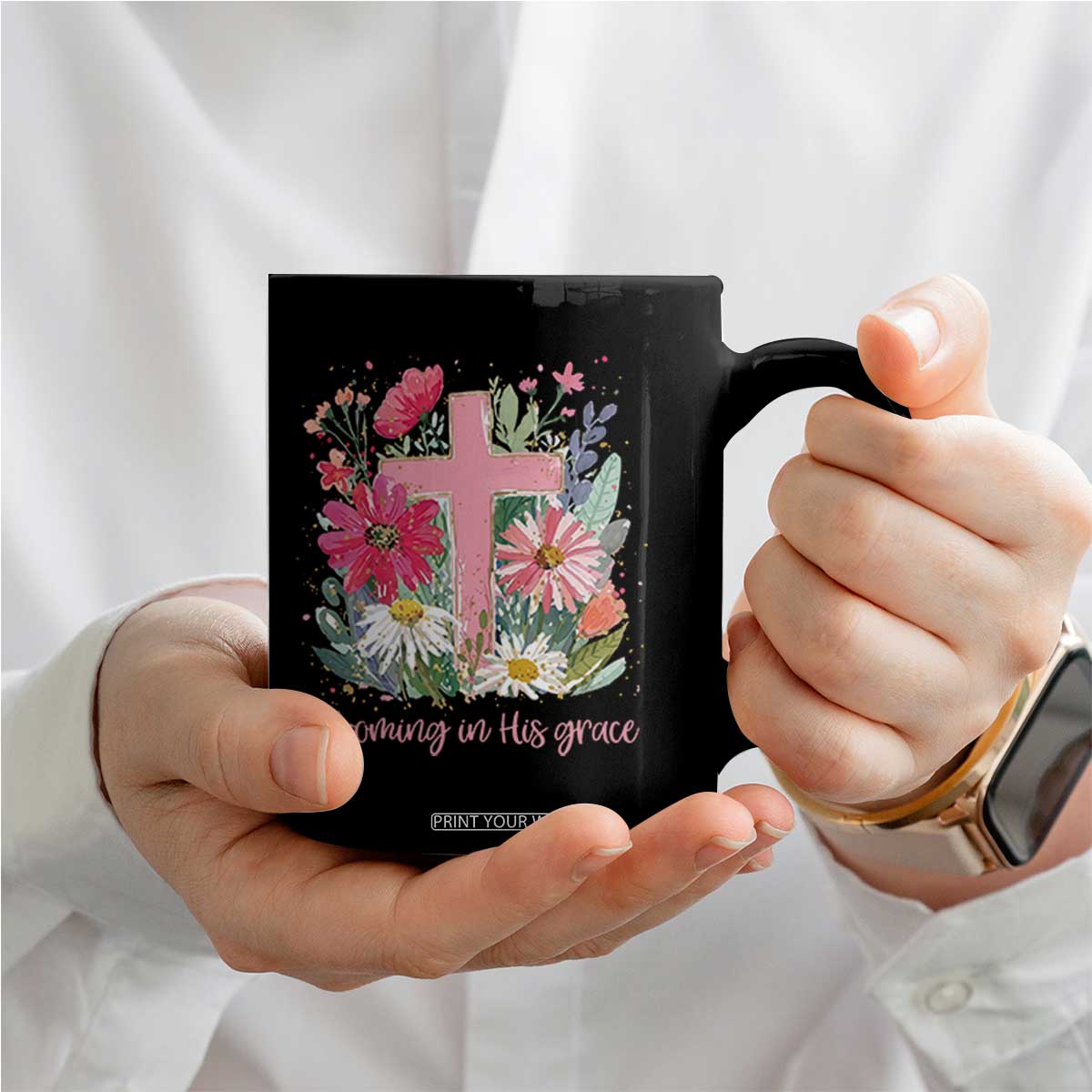 Blooming in His Grace Coffee Mug Boho Wildflower Christian Faith Bible Verse TS14 Print Your Wear